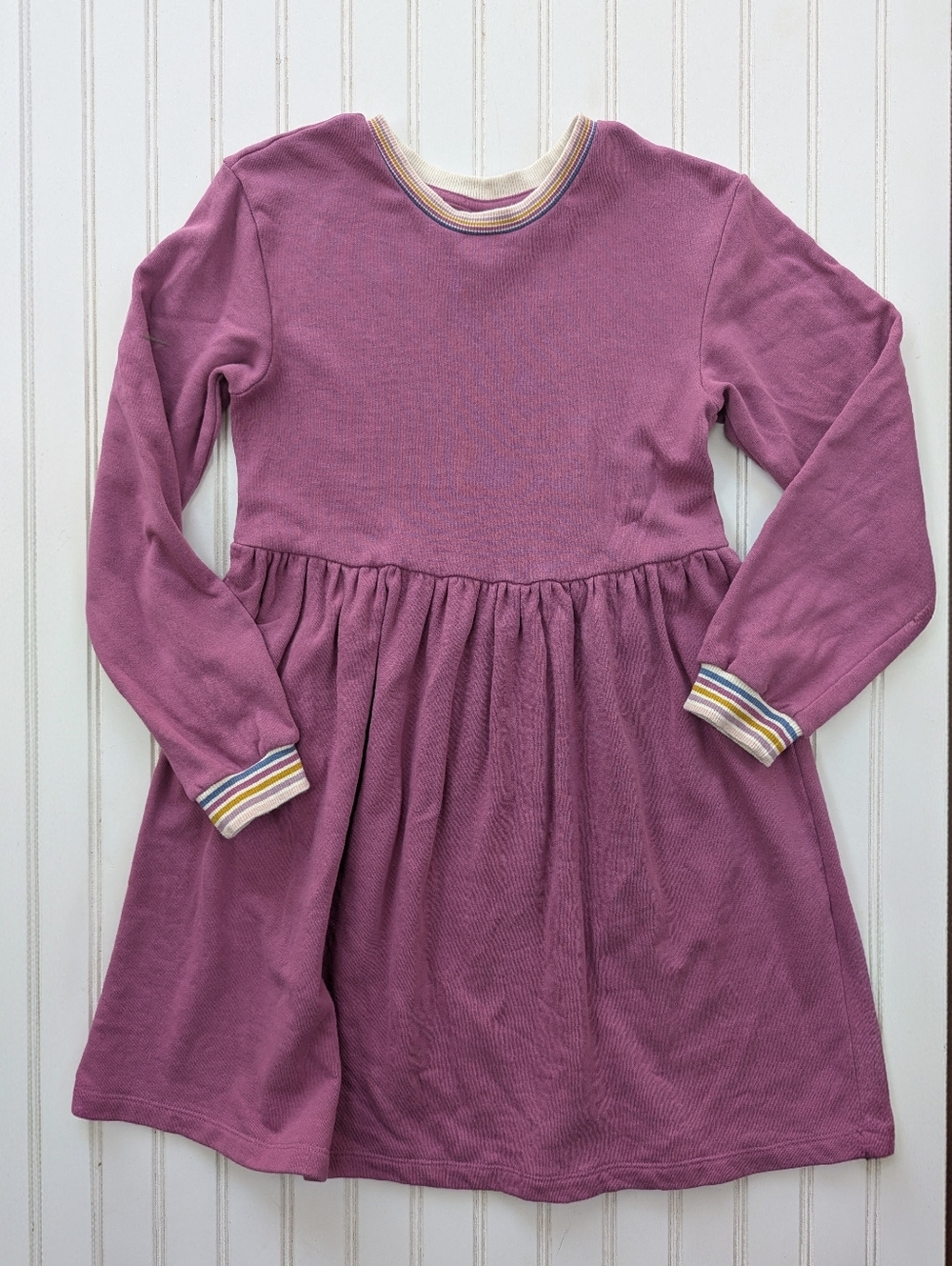 Hanna Andersson Long-Sleeve Rose-Mauve Knit Dress with Stripe Trim